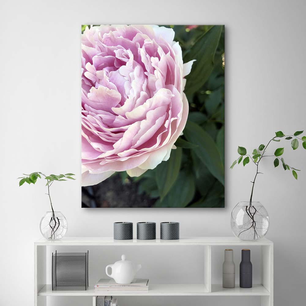 Cadre décoratif en mdf imprimé sur toile pivoine rose au premier plan feeby-01