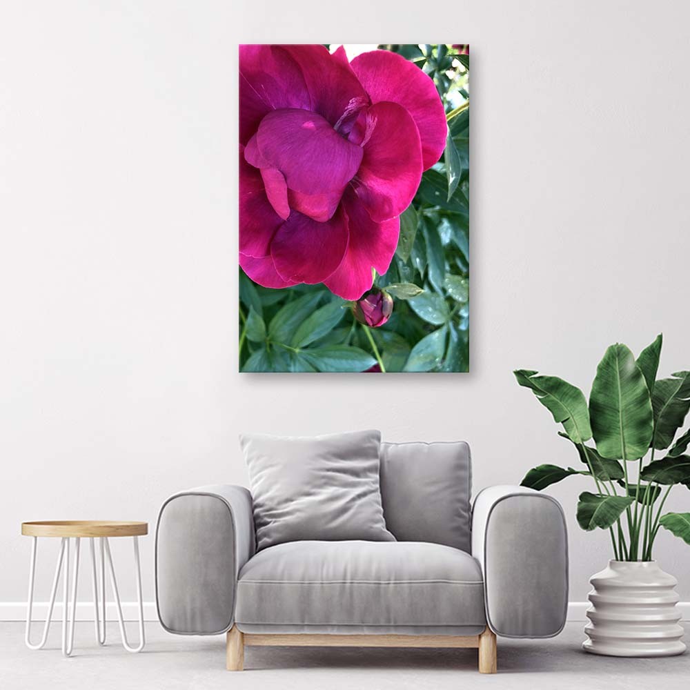 Cadre décoratif en mdf imprimé sur toile grande fleur de couleur rose feeby-01