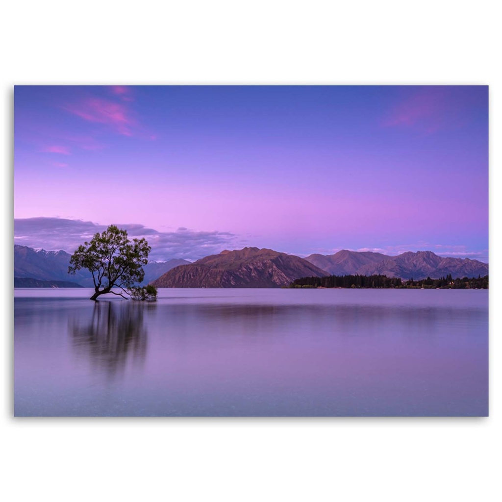 Cadre avec image de paysage imprimé sur toile classique avec une finition violette feeby-02
