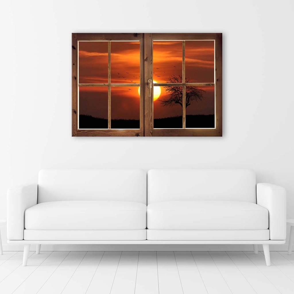 Cadre avec image de paysage classique imprimé sur toile avec une finition orange feeby-01