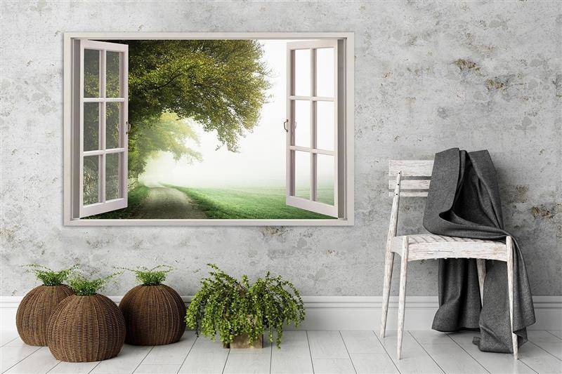 Cadre avec image de paysage imprimé sur toile classique avec une finition verte feeby-01