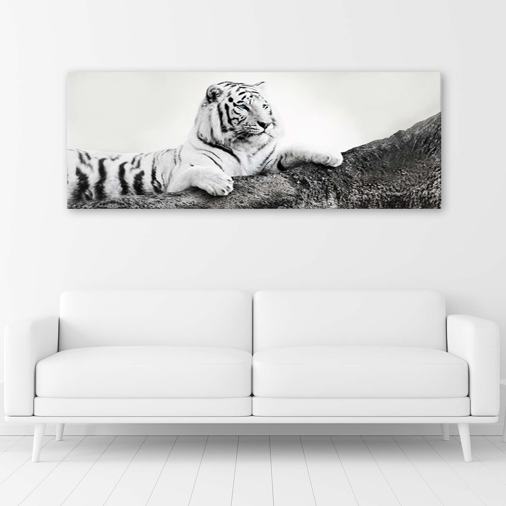 Cadre de tigre vigilant imprimé sur toile en mdf solide avec une finition de couleur noir et blanc feeby-01