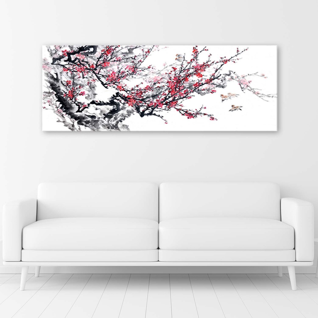 Cadre de cerisiers japonais en fleur imprimé sur toile en mdf solide feeby-01