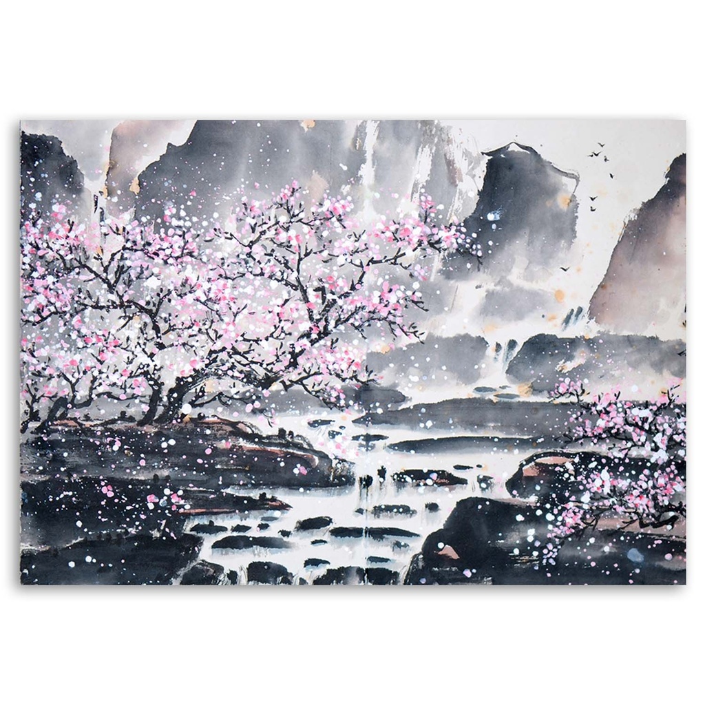 Cadre imprimé sur toile avec image d'aquarelle japonaise fabriqué en mdf et toile feeby-02