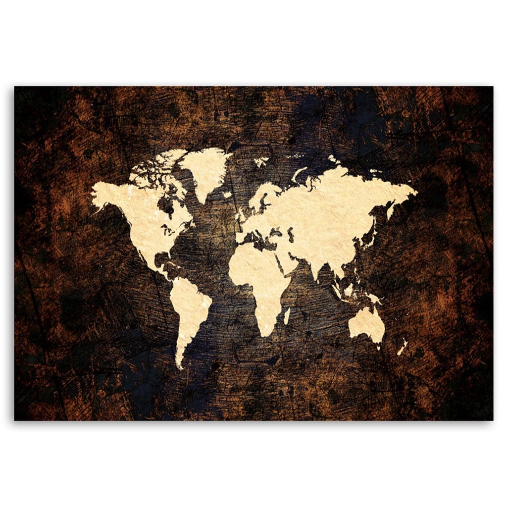 Cadre imprimé sur toile avec image de mappemonde marron fabriqué en mdf et toile feeby-02