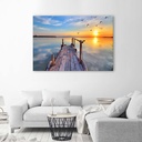 Cadre imprimé sur toile avec image de coucher du soleil sur un lac fabriqué en mdf et toile feeby-01