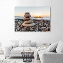 Cadre imprimé sur toile avec image de pierres zen sur la plage fabriqué en mdf et toile feeby-01