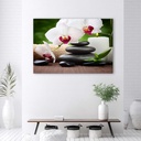 Cadre imprimé sur toile avec image d'orchidée zen avec fleur blanche fabriqué en mdf et toile feeby-01