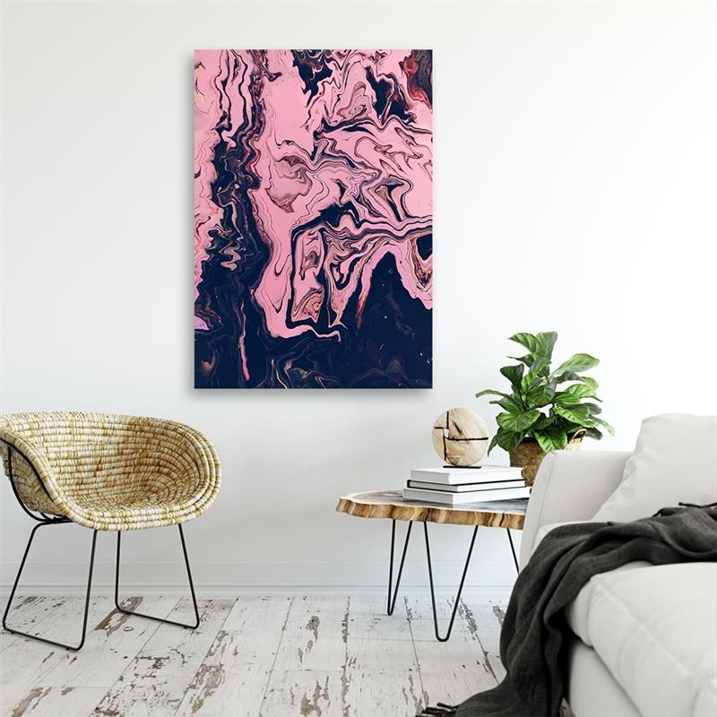 Cadre imprimé sur toile avec image abstraite rose fabriqué en bois et toile feeby-01