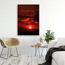 Cadre imprimé sur toile avec image de coucher du soleil rouge fabriqué en bois et toile feeby-01