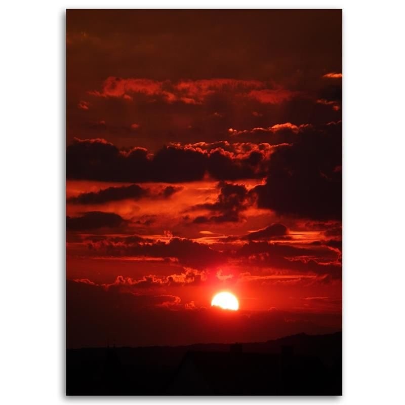 Cadre imprimé sur toile avec image de coucher du soleil rouge fabriqué en bois et toile feeby-02