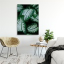 Cadre imprimé sur toile avec image de feuilles tropicales blanches et vertes fabriqué en bois et toile feeby-01