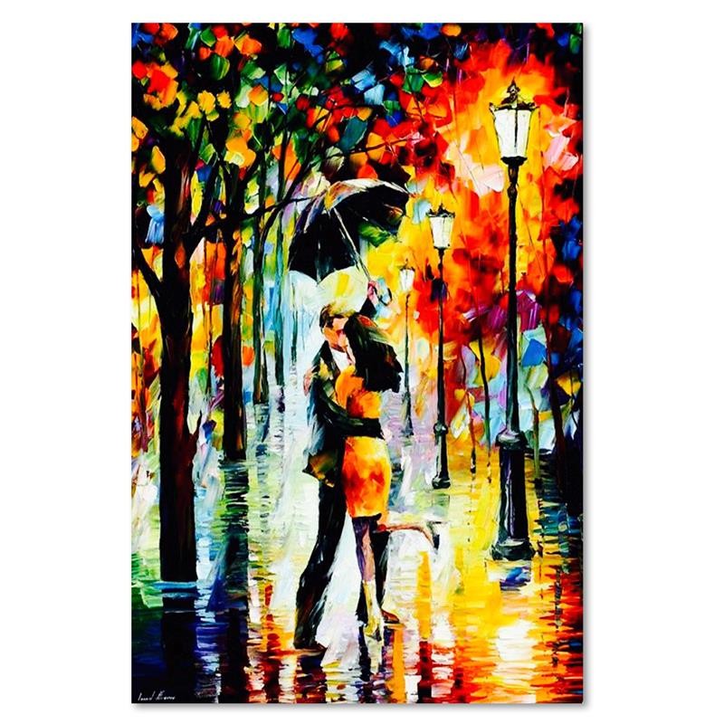 Cadre à suspendre en mdf imprimé sur toile d'une seule pièce couple d'amoureux sous un parapluie feeby-02