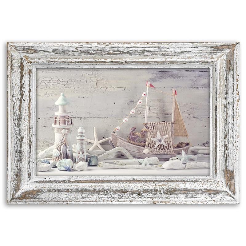 Cadre à suspendre en mdf imprimé sur toile d'une seule pièce souvenirs de la mer shabby chic feeby-02