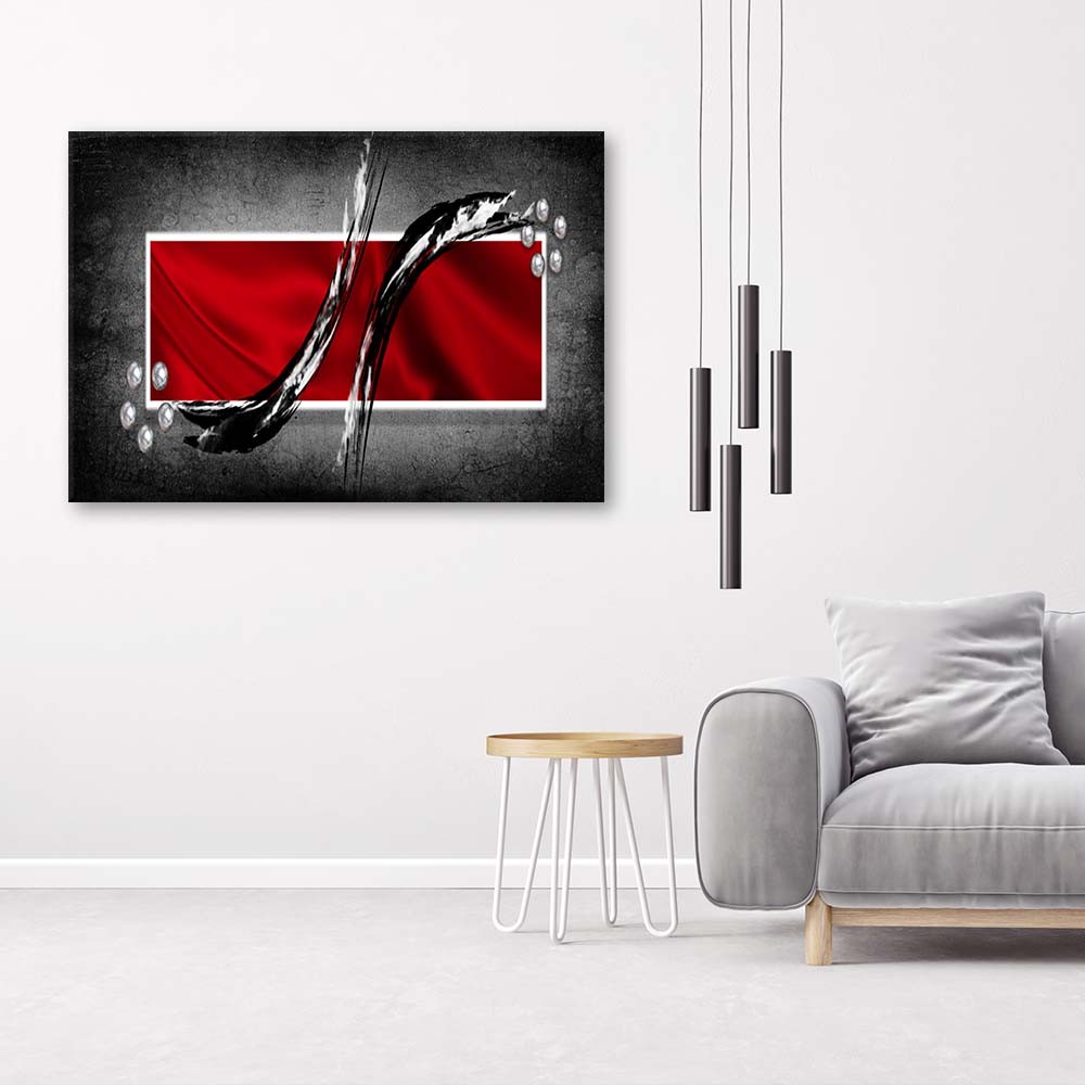 Cadre à suspendre en mdf imprimé sur toile style abstrait composé d'une seule pièce mystère rouge feeby-01