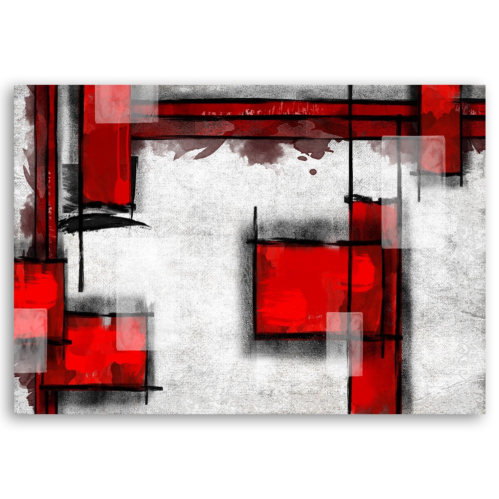 Cadre à suspendre en mdf imprimé sur toile d'une seule pièce abstraction géométrique rouge feeby-02
