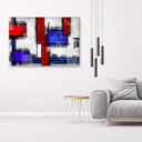 Cadre à suspendre en mdf imprimé sur toile d'une seule pièce abstraction géométrique rouge et bleu feeby-01