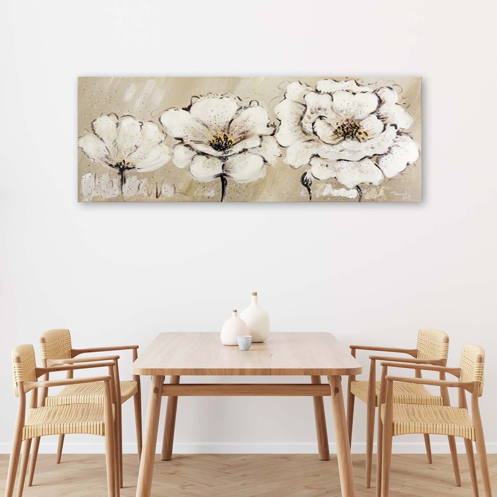 Cadre imprimé sur toile avec image de trois fleurs blanches fabriqué en mdf et toile feeby-01