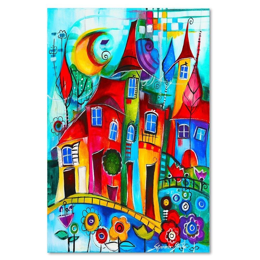 Cadre imprimé sur toile avec image de ville colorée de nuit fabriqué en mdf feeby-02