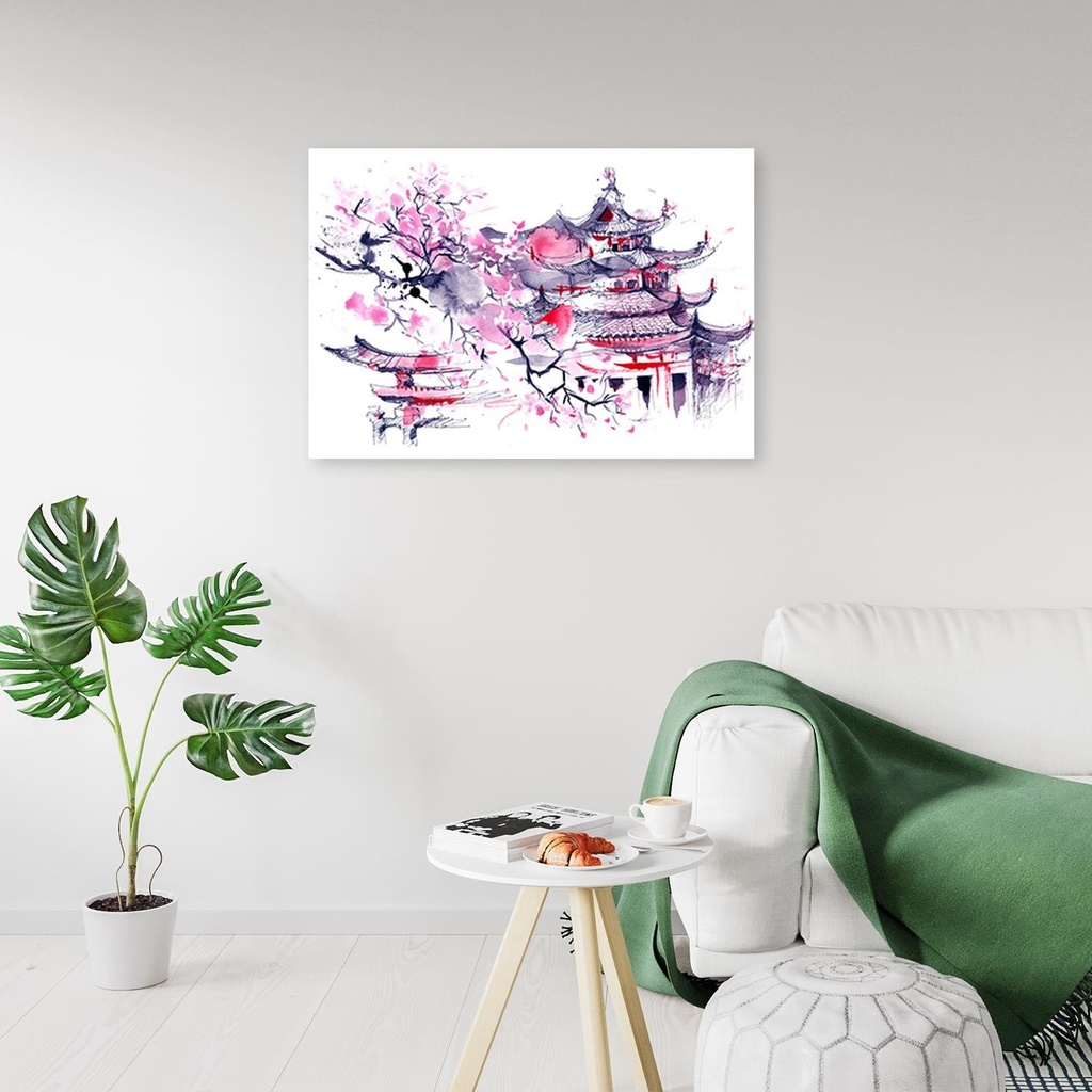 Cadre décoratif fabriqué en mdf avec illustration type aquarelle du japon feeby-01