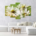 Cadre de cinq panneaux imprimés sur toile finition beige avec encadrement en mdf fleurs blanches feeby-01