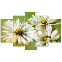 Cadre de cinq panneaux imprimés sur toile finition beige avec encadrement en mdf fleurs blanches feeby-02