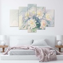 Cadre de cinq panneaux imprimés sur toile avec encadrement en mdf bouquet de fleurs finition grise feeby-01
