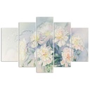 Cadre de cinq panneaux imprimés sur toile avec encadrement en mdf bouquet de fleurs finition grise feeby-02