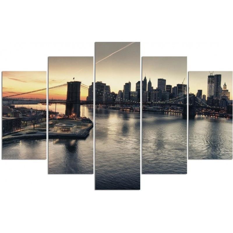 Cadre de cinq panneaux imprimés sur toile avec encadrement en mdf pont de brooklyn à new york feeby-02