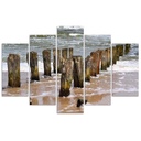 Cadre de cinq panneaux imprimés sur toile avec encadrement en mdf vagues sur la plage feeby-02