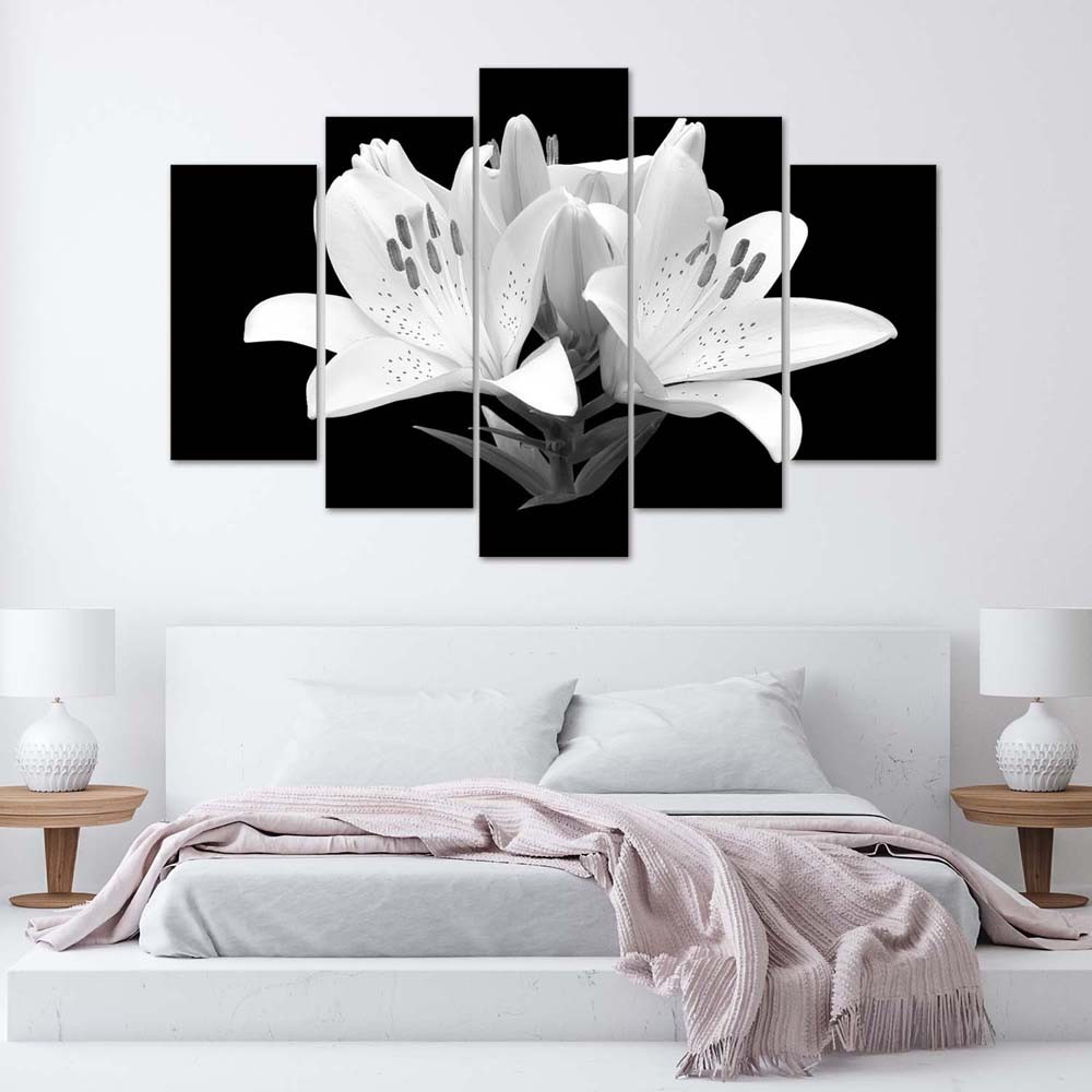 Cadre de lys en mdf imprimé sur toile avec finition de couleur noir et blanc feeby-01
