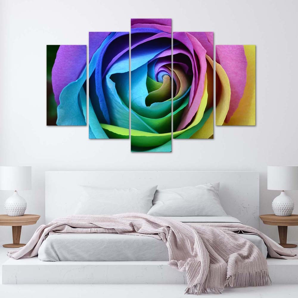 Cadre d'une rose de couleurs en mdf solide imprimé sur toile art classique feeby-01