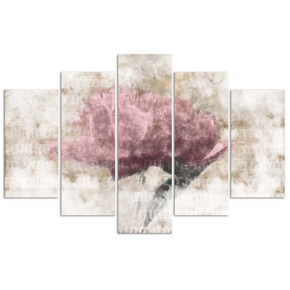 Cadre de fleur en mdf solide imprimé sur toile finition de couleur rose et beige feeby-02