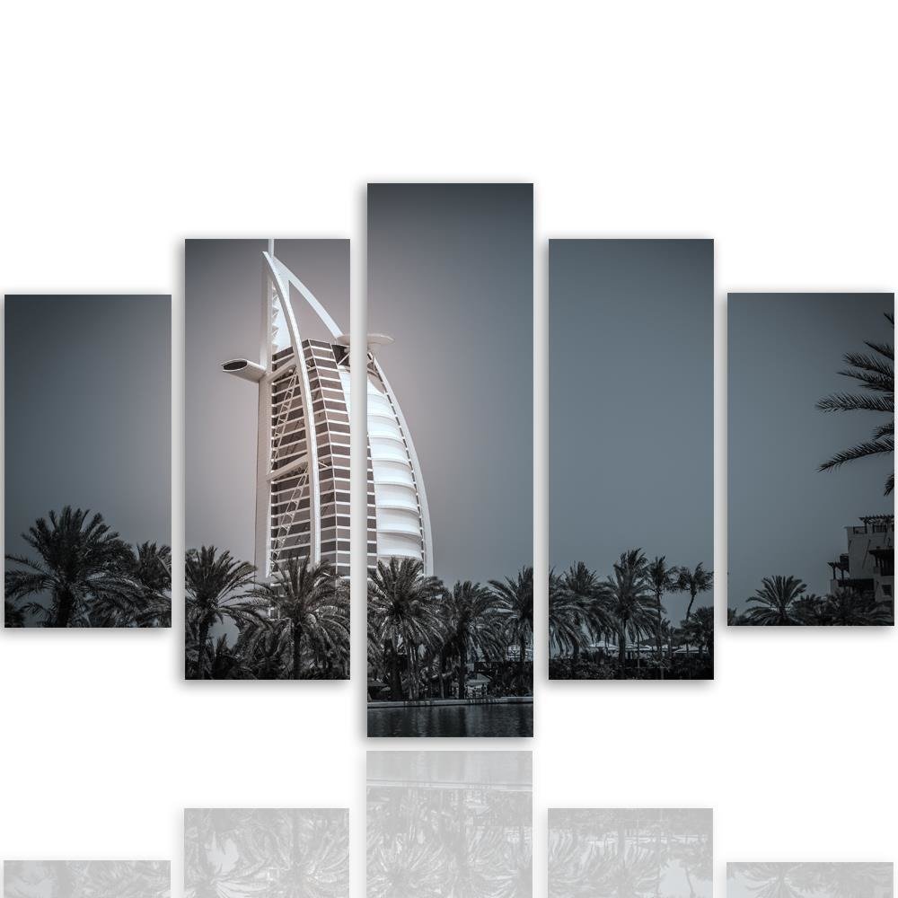 Cadre en toile composé de 5 pièces avec image du burj al arab de dubaï fabriqué en mdf et toile feeby-02