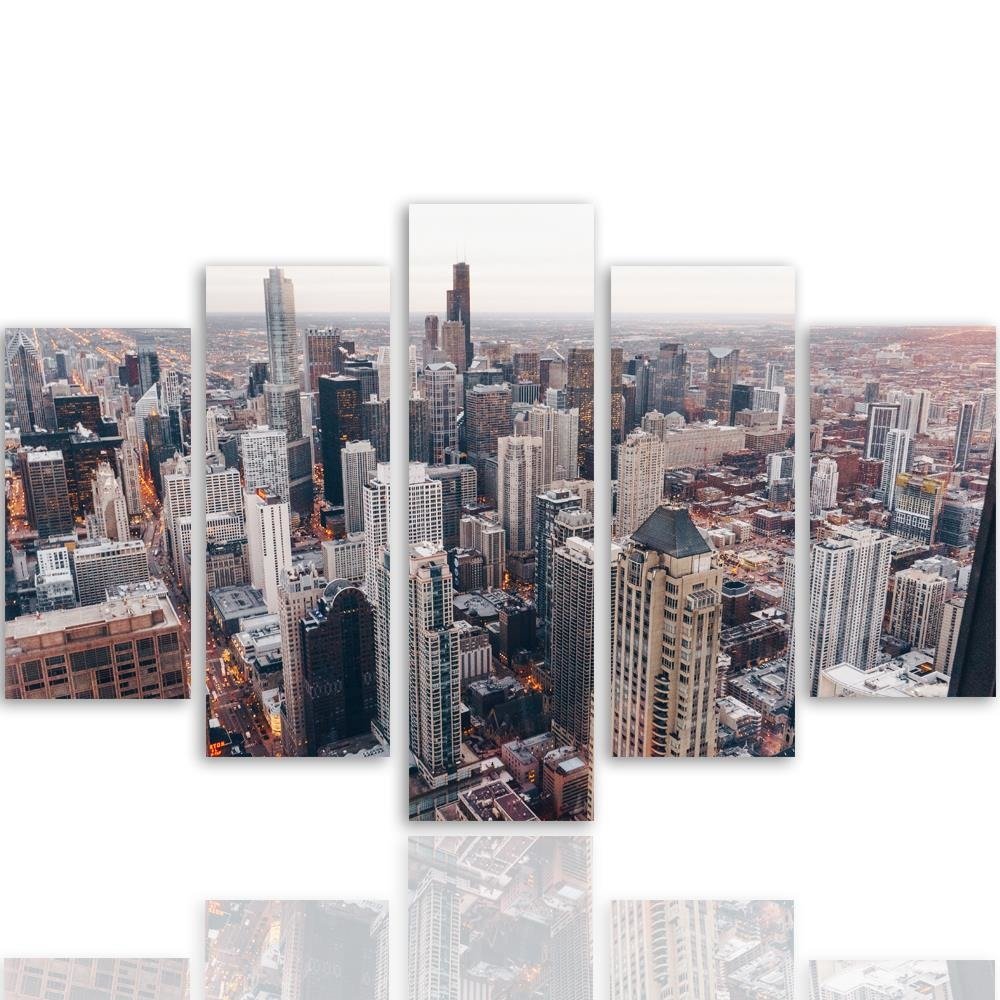 Cadre composé de 5 pièces avec image des gratte-ciels de chicago fabriqué en mdf et toile feeby-02