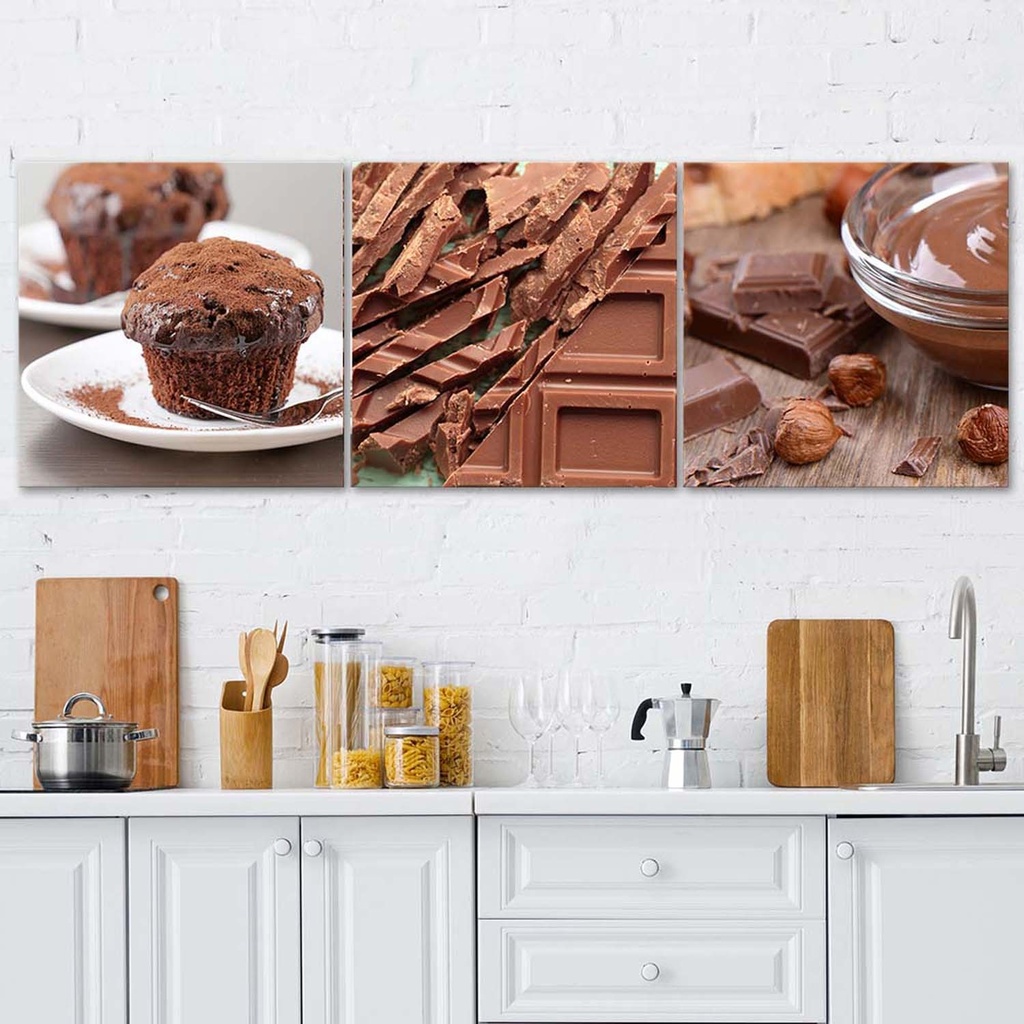 Ensemble de 3 cadres avec image de chocolat savoureux fabriqué en mdf et toile feeby-01