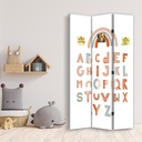 Paravent avec image d'un alphabet et d'un arc-en-ciel fabriqué en mdf et toile feeby-01