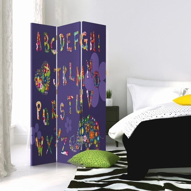 Paravent séparateur d'espaces pour enfants en toile avec cadre en mdf avec motif alphabet feeby-01