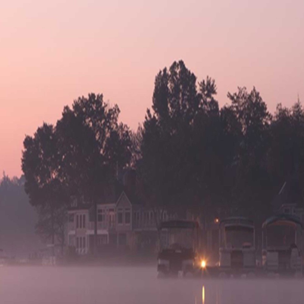 Paravent avec image d'un lac au petit matin fabriqué en mdf et toile feeby-02