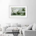 Cadre avec image d'herbes sur la plage imprimée sur papier satiné finition verte avec cadre en bois feeby-01