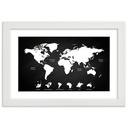 Cadre avec image de mappemonde contrastée imprimée sur papier satiné blanc et noir avec cadre en bois feeby-02