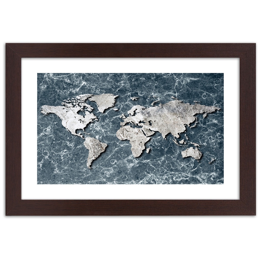 Cadre d'une carte du monde imprimée sur papier satiné en mdf finition de couleur grise feeby-02