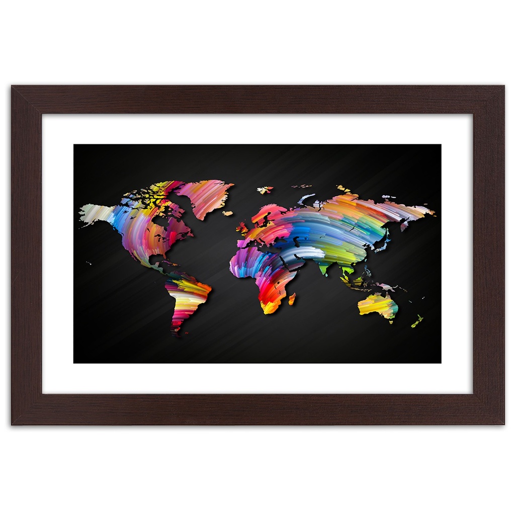 Cadre imprimé sur papier satiné en mdf motif carte du monde feeby-02