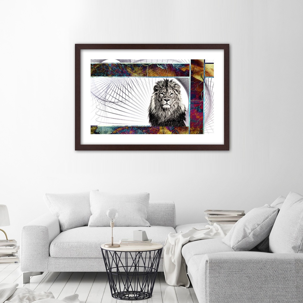 Cadre de lion imprimé sur papier satiné en mdf art classique feeby-01