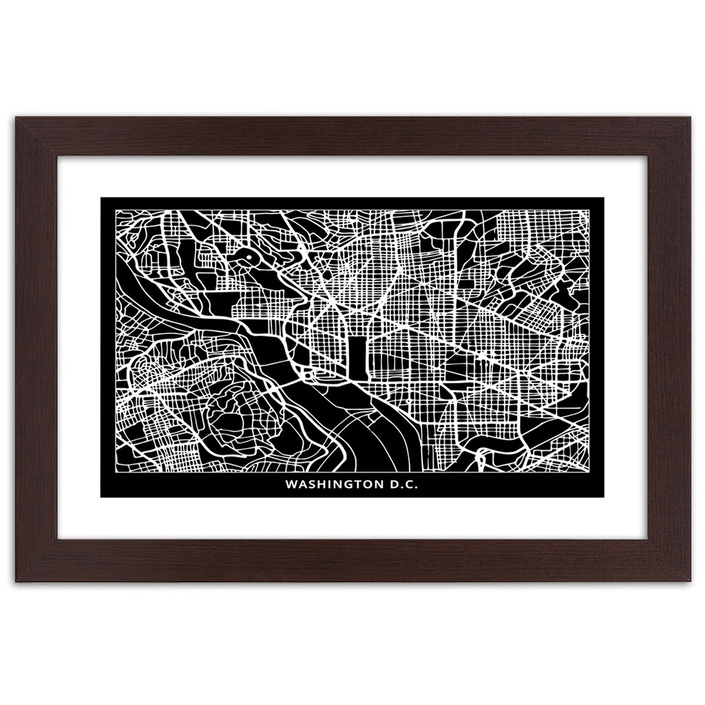 Cadre de de la ville de washington imprimé sur papier satiné en mdf finition noir et blanc feeby-02