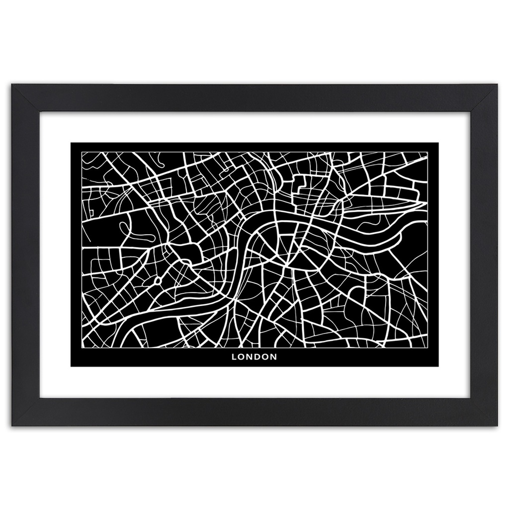 Cadre noir en mdf plaqué avec poster carte de la ville de londres feeby-02