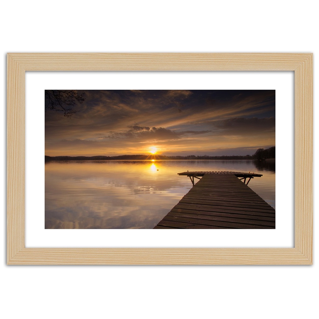 Cadre imprimé sur toile avec image d'embarcadère sur le lac fabriqué en mdf feeby-02