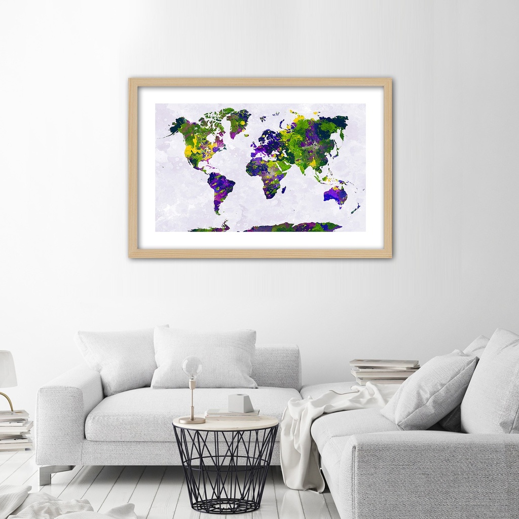 Cadre imprimé sur toile avec image de carte du monde fabriqué en mdf feeby-01
