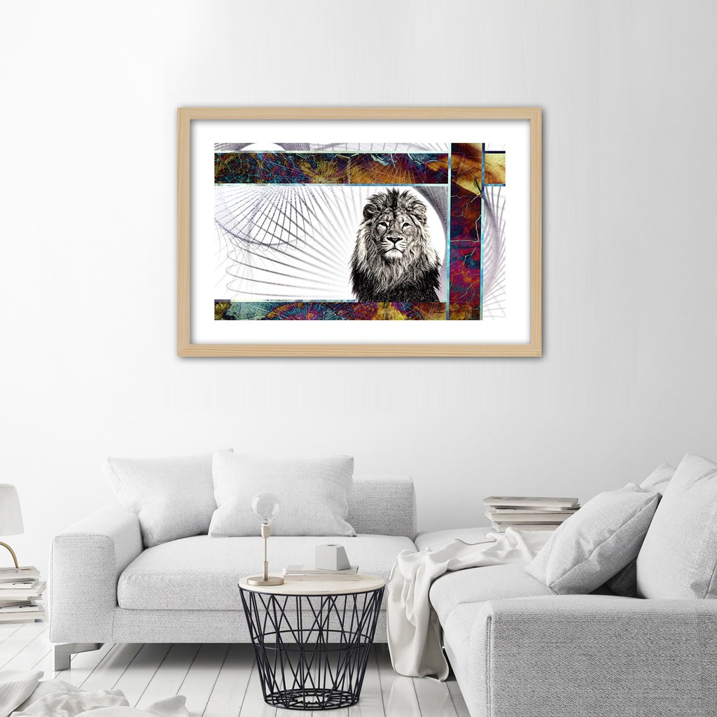 Cadre imprimé sur toile avec image de lion majestueux fabriqué en mdf feeby-01