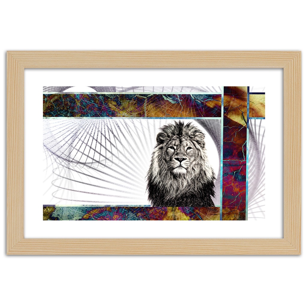 Cadre imprimé sur toile avec image de lion majestueux fabriqué en mdf feeby-02